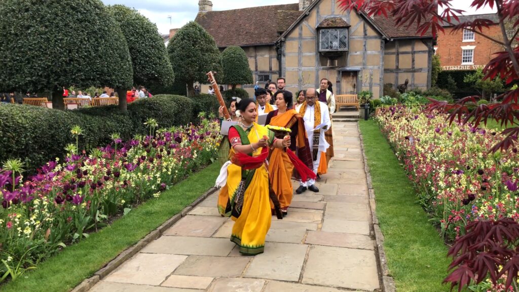 Prantik performing in the garden of Shakespeare's Birthplace