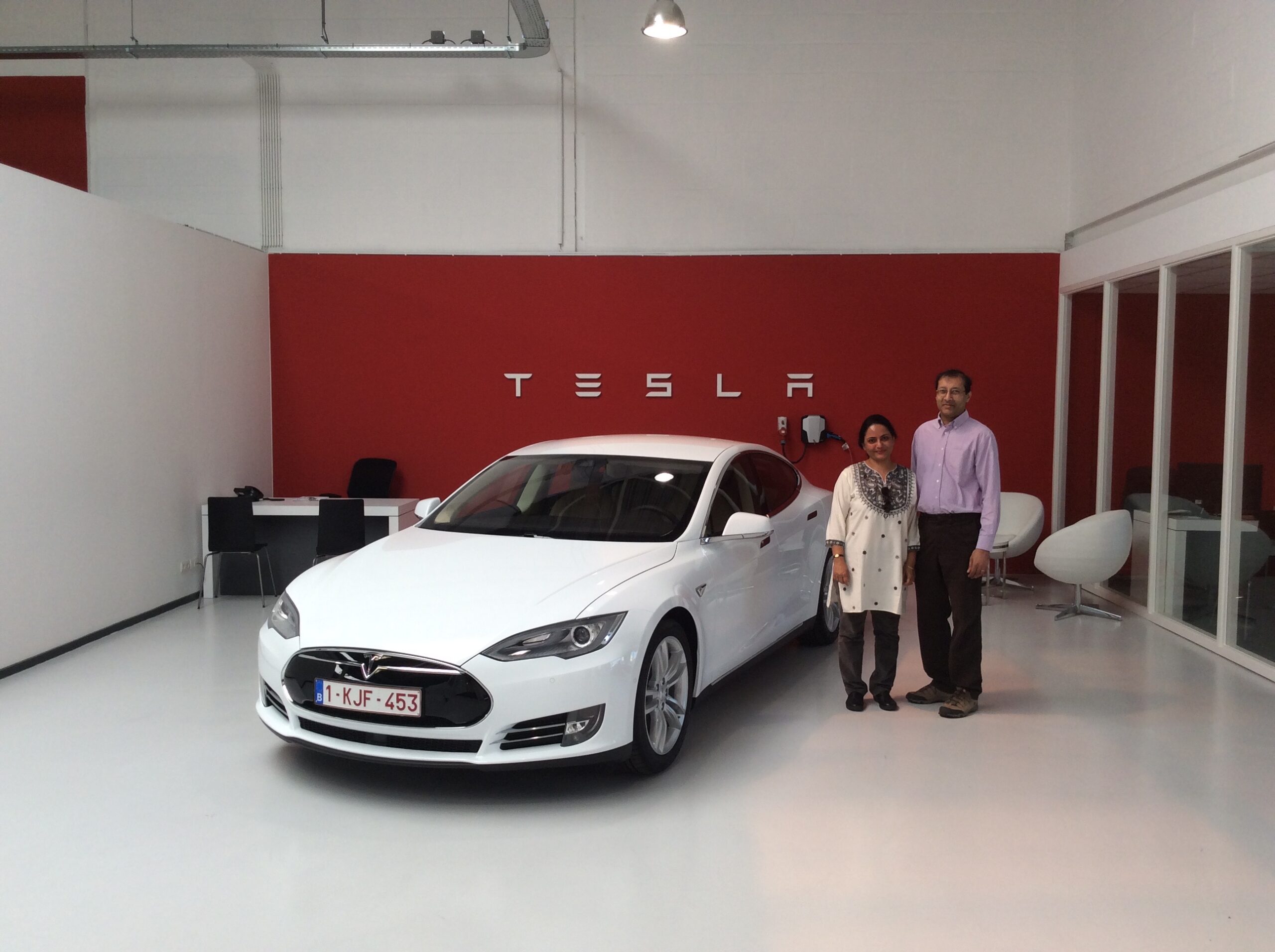 Kaberi and Obhi take delivery of their first Tesla Model S